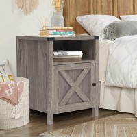 Farmhouse Night Stand Set Of 2 Wooden End Table With X Barn Door And Open Shelf Bedside Table Set Of 2 Industrial Side Table For Bedroom Living Room Office Grey