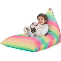 Nobildonna Stuffed Animal Storage Bean Bag Chair Cover Only For Kids And Adults, Extra Large Beanbag Without Filling Plush Toys Holder And Organizer- Premium Canvas 250L (Rainbow Stripes)
