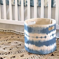 Crane Baby Fabric Storage Bin For Nursery And Toddlers, Toy Storage For Boys And Girls, Blue Tie-Dye, 13W X 12H