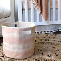 Crane Baby Fabric Storage Bin For Nursery And Toddlers, Toy Storage For Boys And Girls, Pink Tie-Dye, 13W X 12H