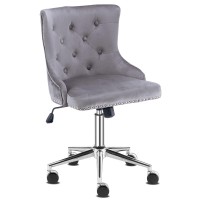 Vingli Velvet Office Chair, Modern Office Chair Grey Desk Chair Upholstered Office Chair Swivel Chair With Wheels, Tufted Office Chair Computer Desk Chairs Accent Desk Chair For Home Office, Gray