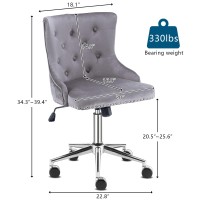 Vingli Velvet Office Chair, Modern Office Chair Grey Desk Chair Upholstered Office Chair Swivel Chair With Wheels, Tufted Office Chair Computer Desk Chairs Accent Desk Chair For Home Office, Gray