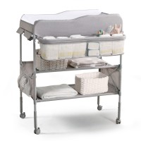 Baby Changing Table, Portable Changing Table Adjustable Diaper Changing Station For Tall, Foldable Diaper Changing Table Topper, Large Storage Cholena Changing Station For Nursery, Cationic Grey