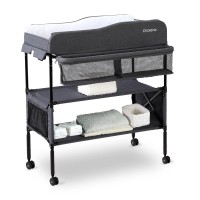 Baby Changing Table, Portable Changing Table Adjustable Diaper Changing Station For Tall, Foldable Diaper Changing Table Topper, Large Storage Cholena Changing Station For Nursery, Deep Grey