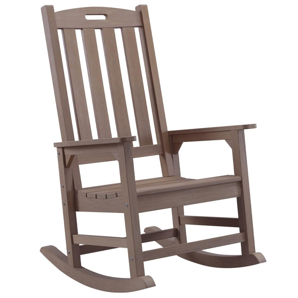 Psilvam Patio Rocking Chair Looks Like Real Wood, Poly Lumber Porch Rocker With High Back, 350Lbs Support For Both Outdoor And Indoor,