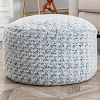 Grey Pouf Ottoman Unstuffed Foot Rest Pouf 20X20X12 Inches Round Ottoman Pouf (No Filler)Floor Poof Bean Bag Chair Foldable Floor Chair Storage For Living Room Bedroom Light Grey Pouf Cover Only