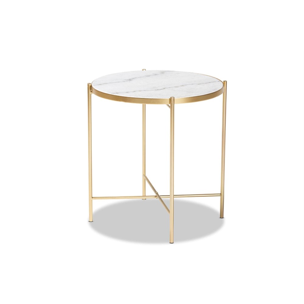 Baxton Studio Maddock Contemporary Gold Metal End Table With Marble Tabletop