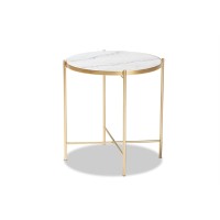 Baxton Studio Maddock Contemporary Gold Metal End Table With Marble Tabletop