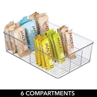 Mdesign Plastic Kitchen Cabinet Storage Organizer Bin Box, 6 Divided Sections For Pantry Shelves, Countertops, Island, Or Cupboard, Holds Snacks, Tea, Spices, Sauces, Ligne Collection, 4 Pack, Clear