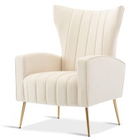 Dolonm Accent Chair Velvet Upholstered Chair With Arms Comfy Wingback Desk Modern Chair With Tall Back And Gold Legs For Living Room Bedroom Waiting Room (White - Velvet)
