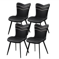 Wlzwz Modern Kitchen Dining Room Chairs Dining Kitchen Room Chairs Set Of 4, Modern Upholstered Living Room Side Chairs With Soft Tech Leather Cushion Seat And Carbon Steel Legs (Color : Black)