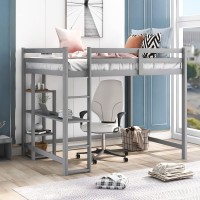 Cjlmn Full Size Loft Bed With Storage Shelves And Under-Bed Desk, Wooden Loft Bed Frame With Full-Length Guardrail, Built-In Ladder, For Kids Teens Adult (Gray + Pine)