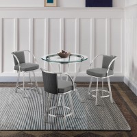 Armen Living Naomi And Livingston 4-Piece Counter Height Dining Set In Brushed Stainless Steel And Grey Faux Leather