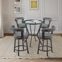 Armen Living Naomi And Bryant 5-Piece Counter Height Dining Set In Black Metal And Grey Faux Leather
