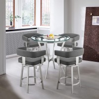 Armen Living Naomi And Lorin 5-Piece Counter Height Dining Set In Brushed Stainless Steel And Grey Faux Leather