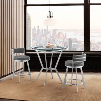 Armen Living Naomi And Roman 3-Piece Counter Height Dining Set In Brushed Stainless Steel And Grey Faux Leather