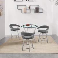 Armen Living Naomi And Chelsea 4-Piece Counter Height Dining Set In Brushed Stainless Steel And Grey Faux Leather