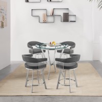 Armen Living Naomi And Chelsea 5-Piece Counter Height Dining Set In Brushed Stainless Steel And Grey Faux Leather