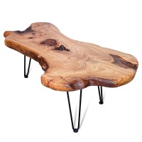 Bteobfy Natural Wood Edge Contemporary Coffee Cocktail Table, Live Edge Coffee Table,Living Room Coffee Table With Clear Lacquer Finish And Metal Hairpin Legs,Unique Desktop