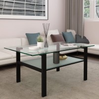 Hotyard Modern Black Glass Coffee Table For Living Room Rectangle Center Table Clear Tea Table Black 3 2362 In X 3937 In X 177 In