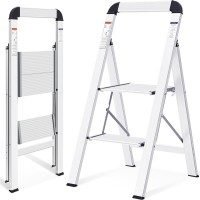 Kingrack Step Ladder 2 Steps, Step Ladder, Non-Slip Household Ladder With Folding Safety, Aluminium Step Stool, Folding Step Ladder With Handrail, Maximum Load 150 Kg, 2 Steps, Silver