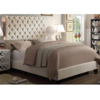 Rosevera Jenner Linen Upholstered Bed With Button Tufting And Chesterfield-Styled Headboard, King, Beige