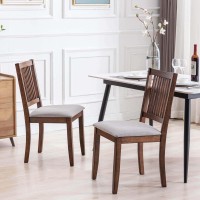 Duhome Dining Chairs Set Of 2, Rubber Wood Kitchen Chairs With Backrest Dining Room Chair Fabric Seat Armless Chairs For Living Room Restaurant, Rustic Walnut