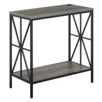 Convenience Concepts Tuscon Starburst Chairside End Table With Charging Station And Shelf, Weathered Grayblack