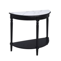 Convenience Concepts French Country Half-Round Entryway Table With Shelf White Faux Marbleblack