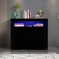 Tmosi Buffet Sideboard Storage Cabinet With Led Lightskitchen Unit Cupboard Buffet Tv Stand With 16 Colors And 4 Lighting Effects For Kitchen Living Room Or Restaurants (Black Wood)