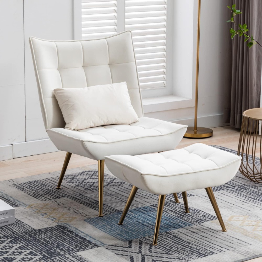 Wahson Velvet Lounge Chair Relax Chair With Ottoman, Elegant Golden Legs Armchair For Home/Living Room/Bedroom (Beige)