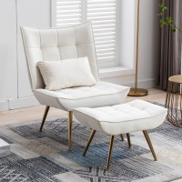 Wahson Velvet Lounge Chair Relax Chair With Ottoman, Elegant Golden Legs Armchair For Home/Living Room/Bedroom (Beige)