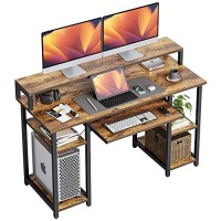 Cubicubi 47 Inch Computer Desk With Storage Shelves Monitor Stand Keyboard Tray, Home Office Desk, Study Writing Table, Rustic Brown