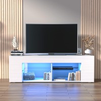 Cozy Castle White Tv Stand For 6065 Inch Tv, Media Console Tables With High Gloss Modern Style, Led Entertainment Center For Living Room With Large Storage