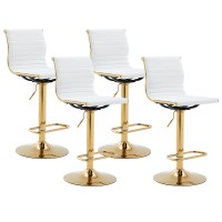Dm Furniture White And Gold Bar Stools Set Of 4 Adjustable Counter Height Barstool Swivel Faux Leather Bar Chair With Back For Kitchen Islandhome Pub