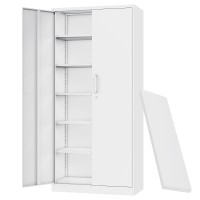Letaya Metal Storage Cabinets With Lock Door,Steel Locker Garage Cabinets 5 Adjustable Shelves For Home,Office, Warehouse(White)