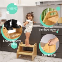 Ambird Wooden Step Stool, Two Step Stools Toddler 400 Lbs Capacity With Safety Non-Slip Pads And Handles, Bamboo Step Stool For Bathroom, Kitchen Step Stools Dual Height Step Stools For Kids (Natural)