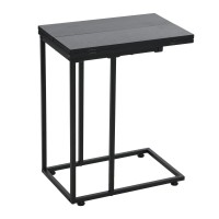 Household Essentials Jamestown Extendable C-Shaped For Accessiblity Side End Table Black Oak Wood Grain And Black Metal