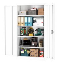 Intergreat White Metal Storage Cabinet Locking Steel Storage Cabinet With 4 Adjustable Shelves 72?H?36?W?18?D Tall Metal Utility Storage Cabinet 2 Door