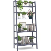 Homykic Ladder Bookshelf, 4-Tier Bamboo Ladder Shelf 49.2? Open Bookcase Book Shelf Freestanding Bathroom Storage Rack Plant Stand For Living Room, Bedroom, Small Space, Easy Assembly, Blue Grey