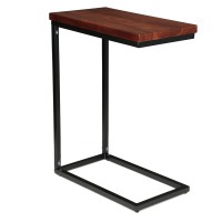 Birdrock Home Espresso Wood Tv Tray C Shaped Side Table - 26 High End Table - Industrial Design - Natural Bed Sofa Snack End Table - Living Room Chair Table - Narrow Wooden Top