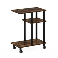 Furinno Turn-N-Tube U-Shaped Side Table With Casters Amber Pineblack