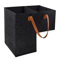 Stair Basket With Leather Handle For Carpeted Stairs, Staircase Basket With Collapsible Baffle For 16 Wooden Stairs, Foldable Basket Organizer For Office Home Stairway In Tidy And Storage