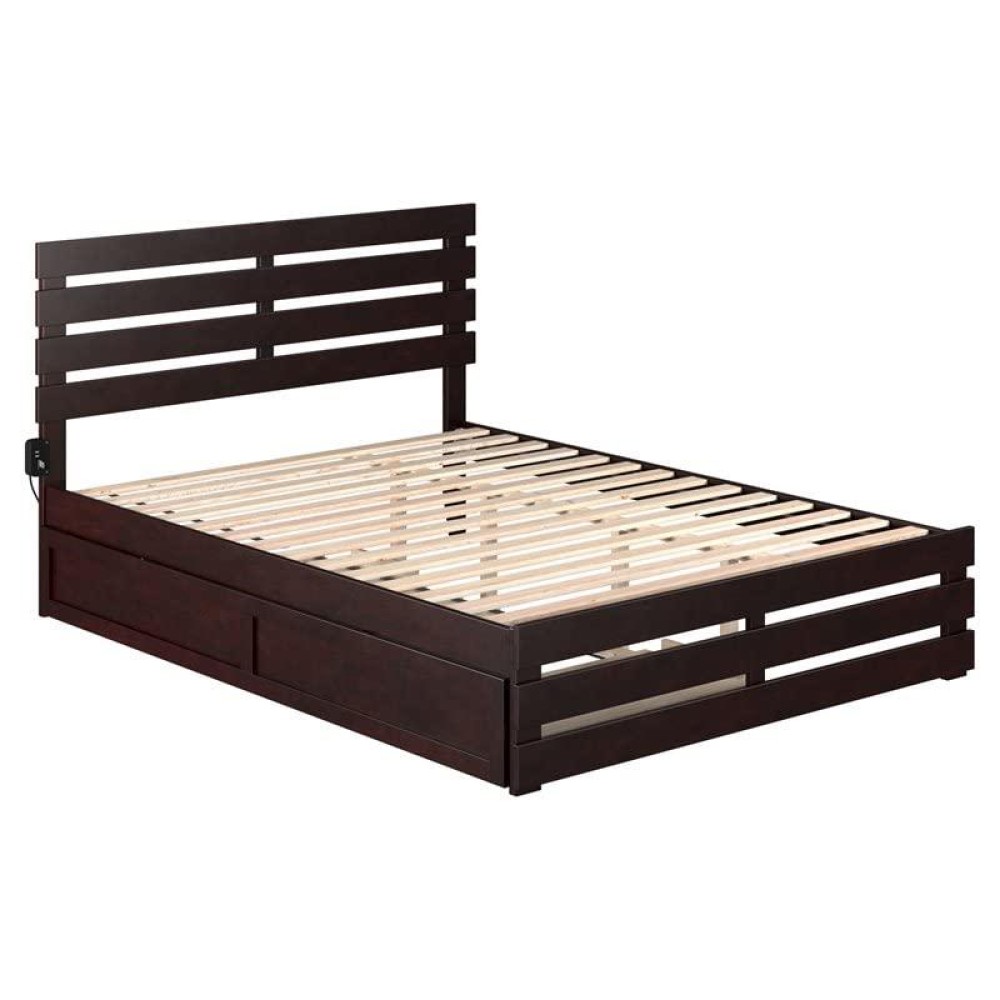 Afi Oxford Queen Bed With Footboard And Twin Extra Long Trundle In Espresso