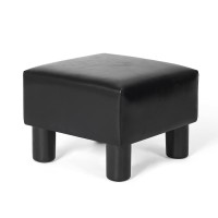 Joveco Square Ottoman Faux Leather Foot Rest Stool Small Footstool (Square Pu Leather Black)