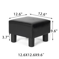 Joveco Square Ottoman Faux Leather Foot Rest Stool Small Footstool (Square Pu Leather Black)