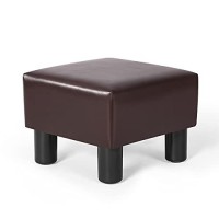Joveco Small Footstool Ottoman Faux Leather Footrest Modern Square Foot Stool For Couch Desk Office Living Room Bedroom (Dark Brown)