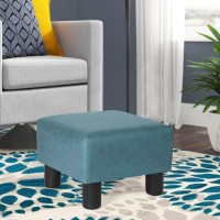 Joveco Square Ottoman Fabric Foot Rest Stool Small Footstool (Square Suede Blue)