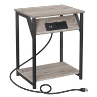 Vasagle Side Table With Charging Station, End Table With Usb Ports And Outlets, Nightstand For Living Room, Bedroom, Plug-In Series, Greige And Black Ulet371B02