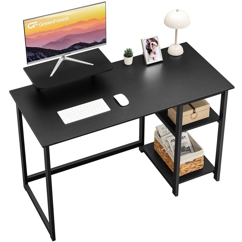 Greenforest Computer Desk With Monitor Stand And Reversible Storage Shelves,39 Inch Small Home Office Writing Study Desk For Small Spaces,Black